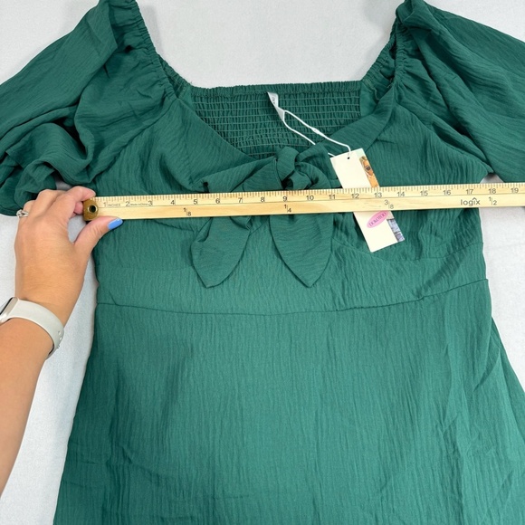 Dokotoo Off Shoulder Short Sleeve Mini Dress Women Size XL Green Smocked Tie NWT - Picture 5 of 12